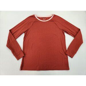 Lands End Womens T Shirt Top Crew Neck Long Sleeve Cotton Blend Shaped Orange XS